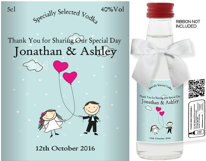 Personalised Miniature Alcohol Bottles Wedding Label 28A Just A Glass